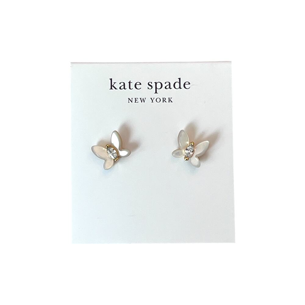 Kate Spade Social Butterfly Enamel Stud Earrings Gold Tone CZ Mini Butterfly NWT